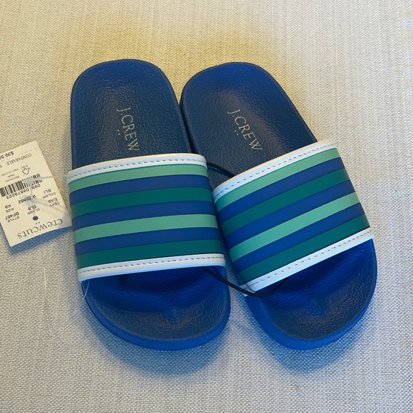 J. Crew Other - NWT J.CREW KIDS POOL SLIDES BLUE STRIPE COLORWAY SIZE K9